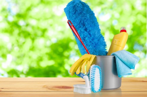 Technician performing sofa cleaning on fabric furniture